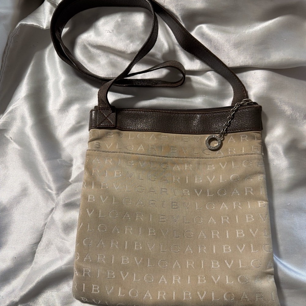 Bulgari Beige Monogram Tote with Dark Brown Leather Trim